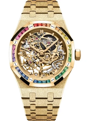 Audemars Piguet Audemars Piguet - 15468BA.YG.1259BA.01-B Royal Oak 37 Double Balance Wheel Openworked Frosted Yellow Gold / Rainbow
