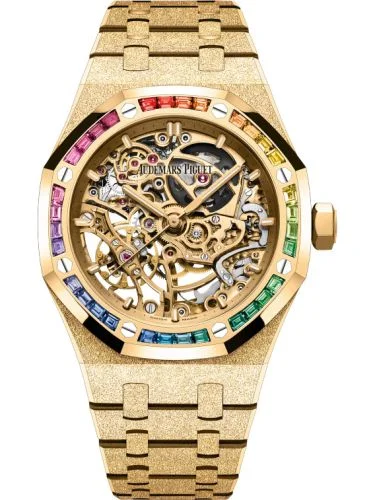 Audemars Piguet Audemars Piguet - 15468BA.YG.1259BA.01 Royal Oak 37 Double Balance Wheel Openworked Frosted Yellow Gold / Rainbow