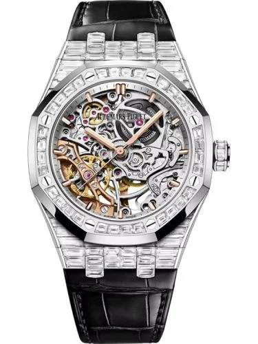 Audemars Piguet - 15469BC.ZZ.D001CR.01 Royal Oak 37 Double Balance Wheel Openworked White Gold - Baguette / Strap