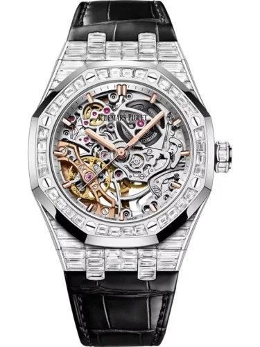 Audemars Piguet Audemars Piguet - 15469BC.ZZ.D001CR.01 Royal Oak 37 Double Balance Wheel Openworked White Gold - Baguette / Strap