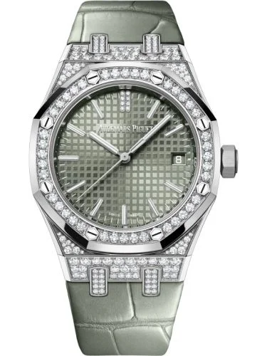 Audemars Piguet - 15551BC.ZZ.D405CR.01 Royal Oak Selfwinding 37 White Gold - Diamond / Green / Strap