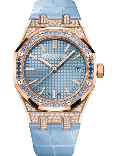 Audemars Piguet - 15551OR.ZS.D344CR.01 Royal Oak Selfwinding 37 Pink Gold - Sapphires / Green / Strap