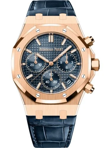 Audemars Piguet - 26240OR.OO.D315CR.02 Royal Oak Chronograph 41 Pink Gold / Blue / Strap