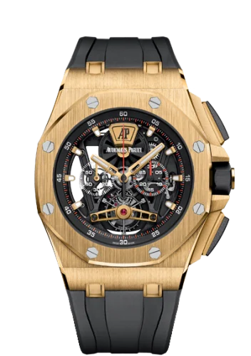 Audemars Piguet - 26407BA.OO.A002CA.01 Royal Oak Offshore Tourbillon Chronograph Openworked Yellow Gold / Rubber