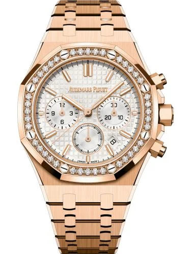 Audemars Piguet - 26715OR.ZZ.1356OR.01 Royal Oak Chronograph 38 Pink Gold - Diamond / Silver