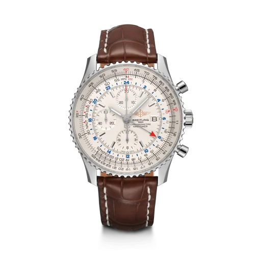 Breitling - A24322121G1P1 Navitimer World Stainless Steel / Silver / Croco / Pin