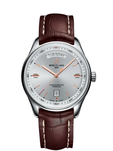 Breitling - A45340211G1P2 Premier Automatic Day & Date 40 Stainless Steel / Silver / Croco Brown / Tang