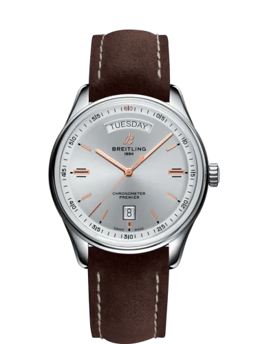 Breitling - A45340211G1X3 Premier Automatic Day & Date 40 Stainless Steel / Silver / Nubuck Brown / Tang