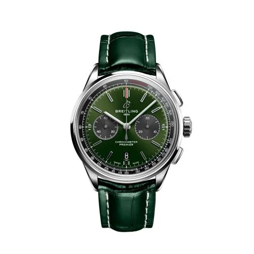 Breitling - AB0118221L1P2 Premier B01 Chronograph 42 Stainless Steel / Green / Alligator - Pin