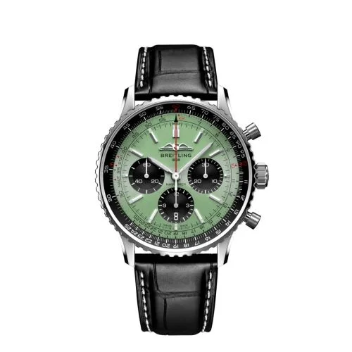 Breitling - AB0138241L1P1 Navitimer  B01 Chronograph 43 Stainless Steel / Mint Green / Alligator - Folding