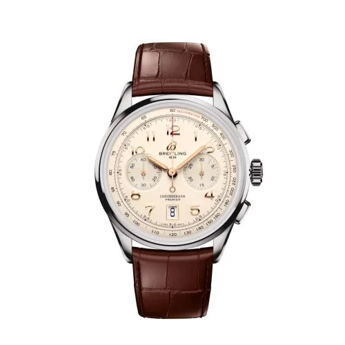 Breitling - AB0145211G1P2 Premier B01 Chronograph 42 Stainless Steel / Cream / Alligator - Matte