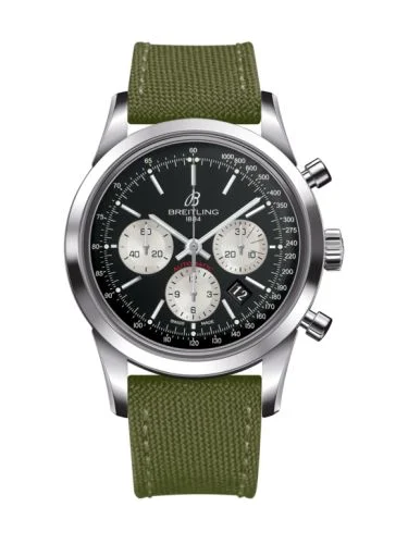 Breitling - AB015212/BF26/106W/A20BA.1 Transocean Chronograph Stainless Steel / Reverse Panda / Military / Pin
