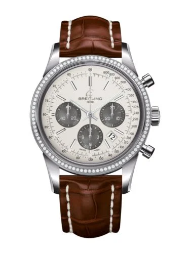 Breitling - AB015253.G724.737P Transocean Chronograph Stainless Steel / Diamond / Panda / Croco