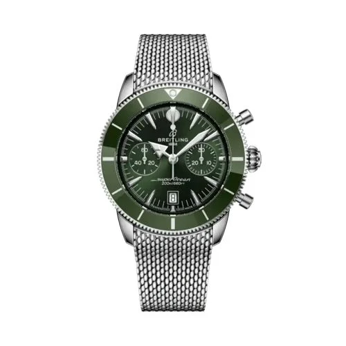 Breitling - AB0156361L1A1 Superocean Heritage B01 Chronograph 42 Stainless Steel / Green / Milanese