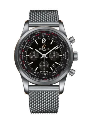 Breitling - AB0510U60.BC26.159A  Transocean Chronograph Unitime Pilot Stainless Steel / Black / Milanese