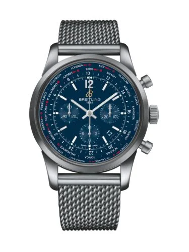 Breitling - AB0510U9.C879.159A Transocean Chronograph Unitime Pilot Stainless Steel / Blue / Milanese