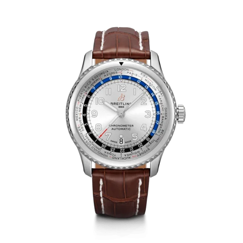 Breitling - AB3521U01G1P3 Navitimer 8 B35 Automatic Unitime 43 Stainless Steel / Silver / Brown Croco / Folding