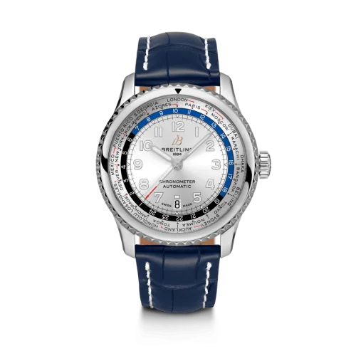 Breitling - AB3521U01G1P4 Navitimer 8 B35 Automatic Unitime 43 Stainless Steel / Silver / Blue Croco / Folding