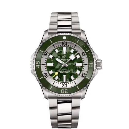 Breitling - E10379D31L1E1 SuperOcean Automatic 46 Super Diver Titanium /  Green Camouflage / Bracelet
