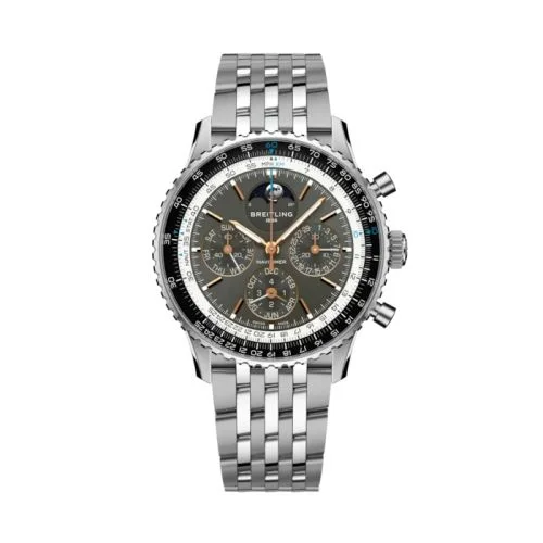 Breitling - PB1921251B1A1 Navitimer B19 Chronograph 43 Perpetual Calendar Stainless Steel - Platinum /  Grey / Bracelet