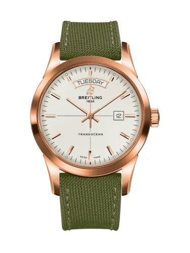Breitling - R4531012/G752/106W/R20BA.1 Transocean Day & Date Red Gold / Silver / Military / Pin
