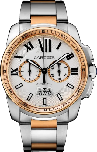 Cartier - W7100042 Calibre de Cartier Chronograph Stainless Steel / Pink Gold / Silver / Bracelet