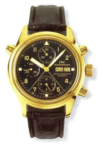 IWC - IW3711-14 Pilot's Watch Doppelchronograph Yellow Gold / Black / Italian / Strap