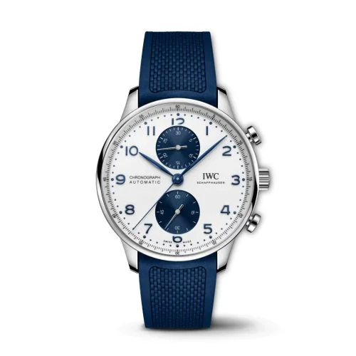 IWC Portugieser Chronograph Stainless Steel / Silver - Blue / Rubber