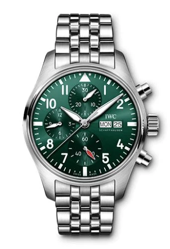IWC - IW3881-04 Pilot's Watch Chronograph 41 Stainless Steel / Green / Bracelet