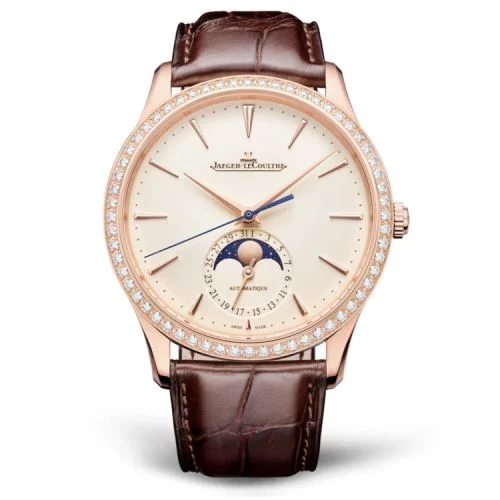 Jaeger-LeCoultre Master Ultra Thin Moon Pink Gold - Diamond / Eggshell / Alligator