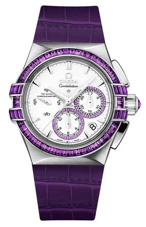 Omega - 121.58.35.50.54.002 Constellation Co-Axial 35 Chronograph Double Eagle White Gold / Silver / Purple Alligator