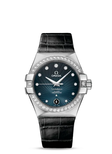 Omega - 123.18.35.20.56.001 Constellation Co-Axial 35 Stainless Steel / Diamond / Blue Supernova / Alligator
