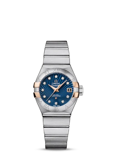 Omega - 123.20.27.20.53.002 Constellation Co-Axial 27 Brushed Stainless Steel / Red Gold Claws / Blue Supernova