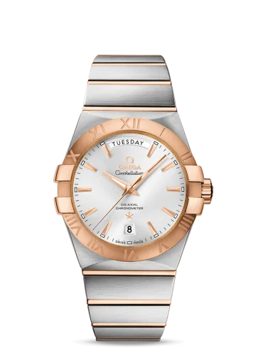 Omega - 123.20.38.22.02.001 Constellation Co-Axial 38 Co-Axial Day-Date Stainless Steel / Red Gold / Silver