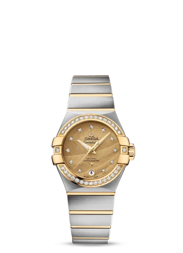 Omega - 123.25.27.20.58.002 Constellation Co-Axial 27 Brushed Stainless Steel / Yellow Gold / Diamond Bezel / Champagne Feather