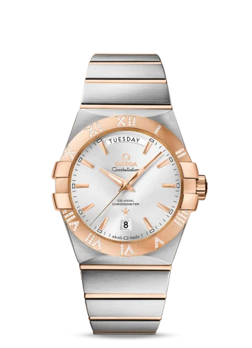 Omega - 123.25.38.22.02.001 Constellation Co-Axial 38 Day-Date Stainless Steel / Red Gold / Diamond / Silver