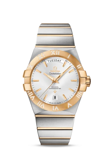 Omega - 123.25.38.22.02.002 Constellation Co-Axial 38 Day-Date Stainless Steel / Yellow Gold / Diamond / Silver