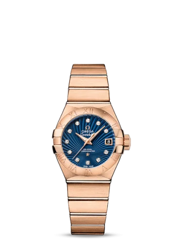 Omega - 123.50.27.20.53.001 Constellation Co-Axial 27 Brushed Red Gold / Blue Supernova