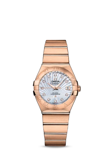Omega - 123.50.27.20.55.001 Constellation Co-Axial 27 Brushed Red Gold / MOP Supernova