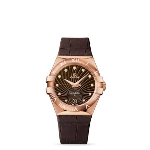 Omega - 123.53.35.60.63.001 Constellation Quartz 35 Red Gold / Brown Supernova / Alligator
