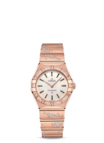 Omega - 131.55.28.60.99.004 Constellation Manhattan 28 Quartz Sedna Gold / MOP - Emerald / Diamond