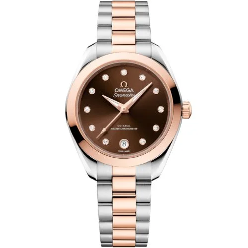 Omega - 220.20.30.20.63.001 Seamaster Aqua Terra 150M Master Co-Axial 30 Stainless Steel - Moonshine Gold / Brown - Diamond / Bracelet