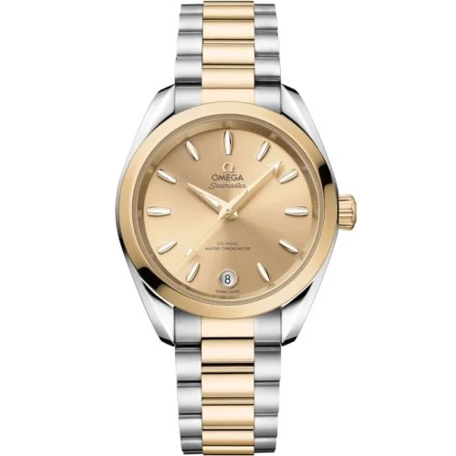 Omega - 220.20.34.20.08.001 Seamaster Aqua Terra 150M Shades Master Chronometer 34 Stainless Steel - Moonshine Gold / Champagne / Bracelet