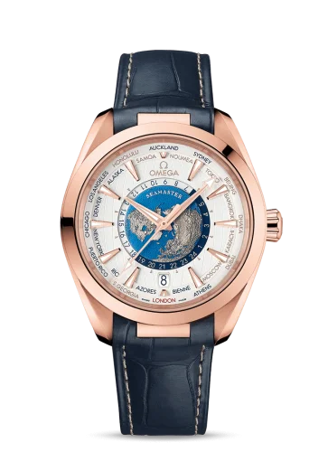 Omega Seamaster Aqua Terra 150M Master Chronometer 43 Worldtimer Sedna Gold / Silver / Alligator