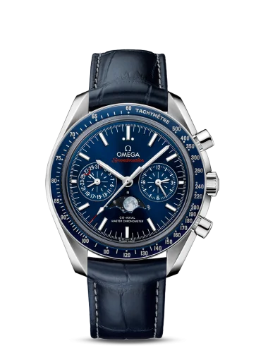 Omega - 304.33.44.52.03.001 Speedmaster Moonphase Chronograph Master Chronometer Stainless Steel / Blue / Alligator