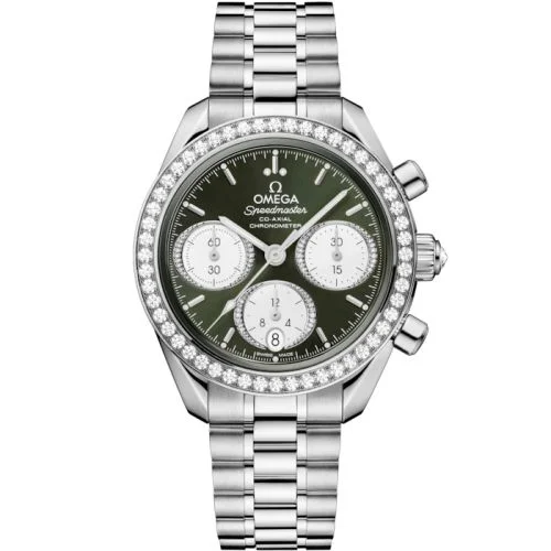 Omega - 324.15.38.50.60.001 Speedmaster Date 38 Stainless Steel - Diamond / Green / Bracelet