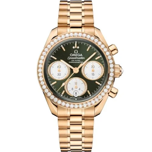 Omega - 324.55.38.50.60.001 Speedmaster Date 38 Moonshine Gold - Diamond / Green / Bracelet