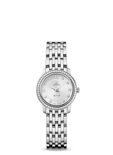 Omega - 424.15.24.60.52.001 De Ville  Prestige Quartz Ladies 24.5 Stainless Steel Diamond / Silver Diamond / Bracelet