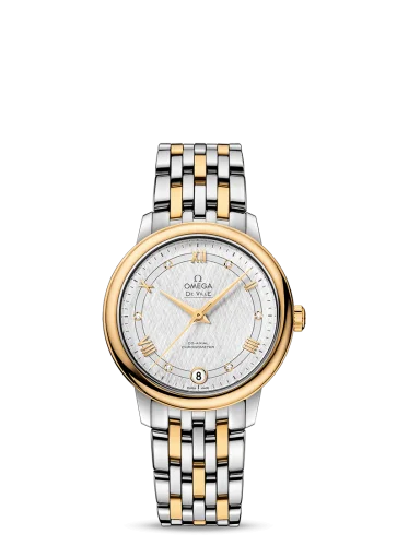 Omega - 424.20.33.20.52.001 De Ville Prestige Co-Axial 32.7 Stainless Steel / Yellow Gold / Vintage Silver Silk / Bracelet