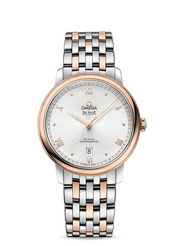 Omega - 424.20.40.20.02.007 De Ville Prestige Co-Axial 39.5 Stainless Steel / Red Gold / Silver Sunburst / Bracelet